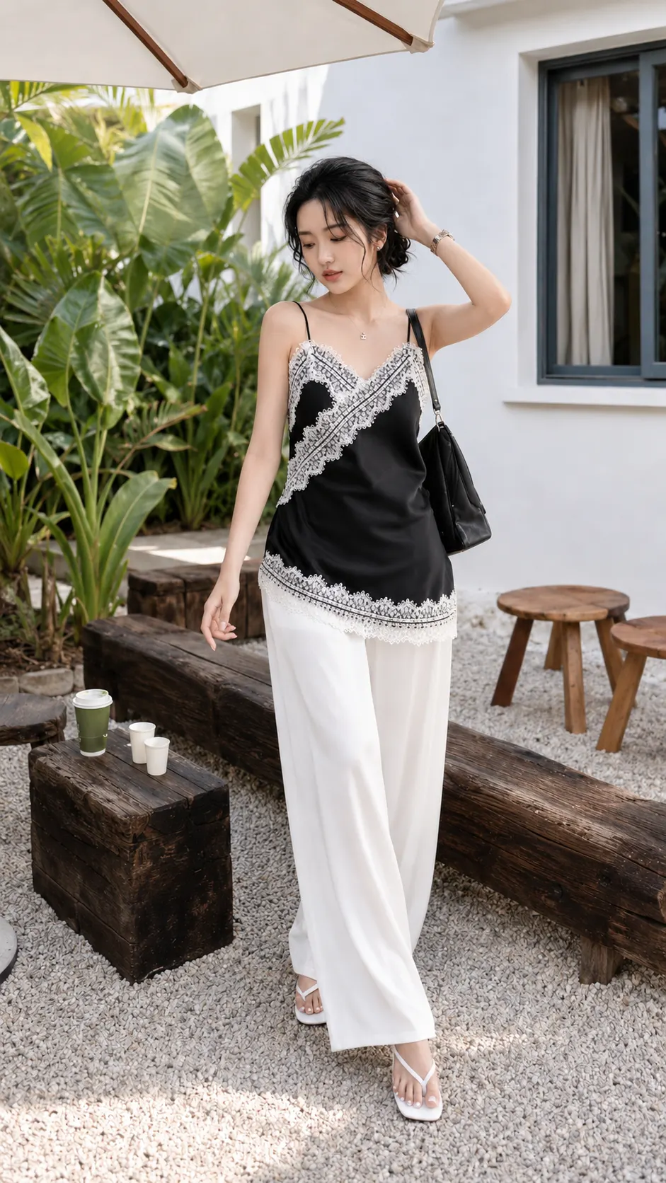 Set Lụa Gồm Áo 2 Dây Mix Ren Và Quần Alibaba TN1713