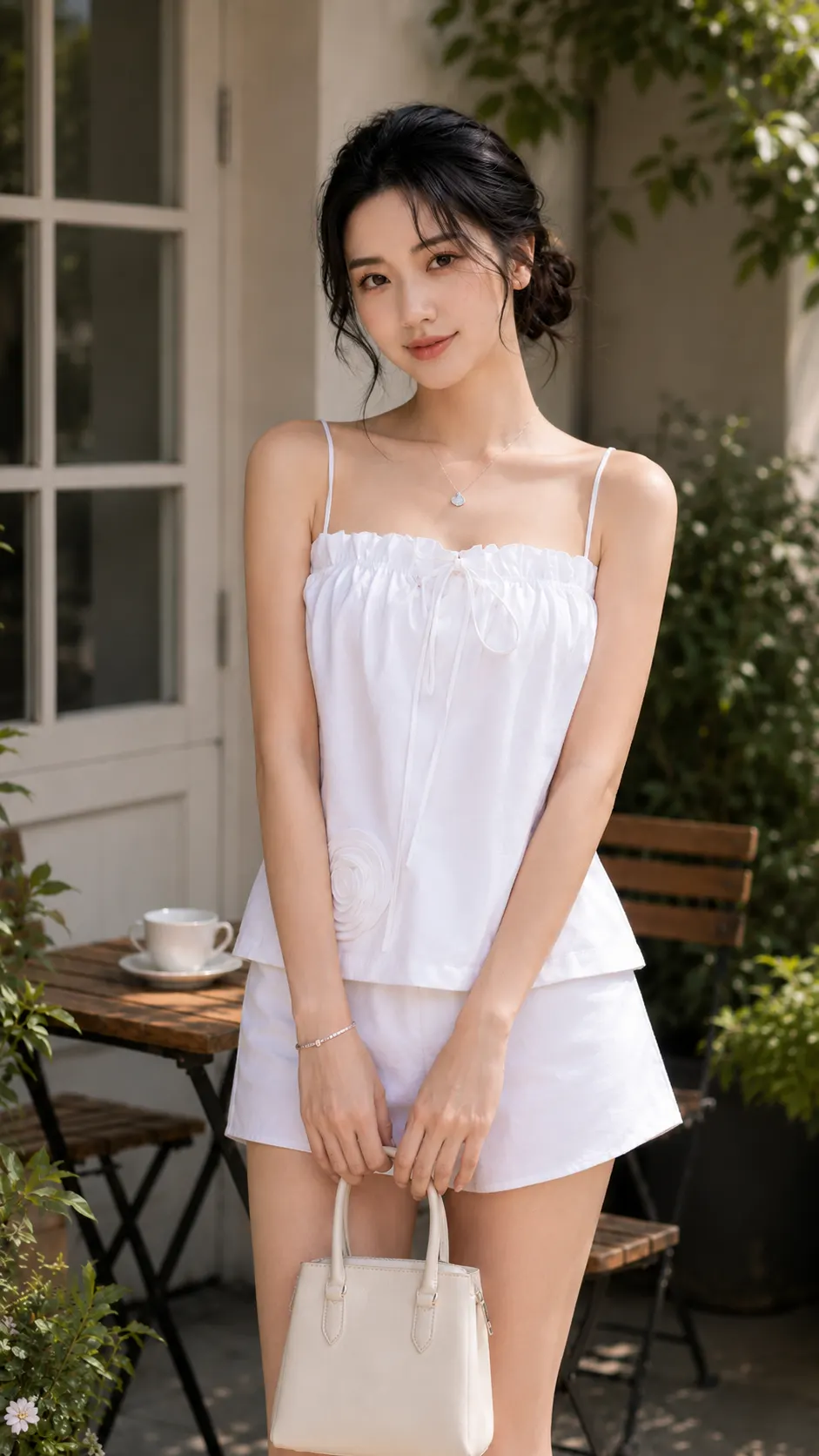 Set Áo Dây Đính Hoa + Chân Váy Nút Sơ Mi TN3211