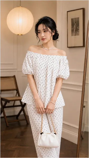 Set Trễ Vai Chấm Bi TN3239