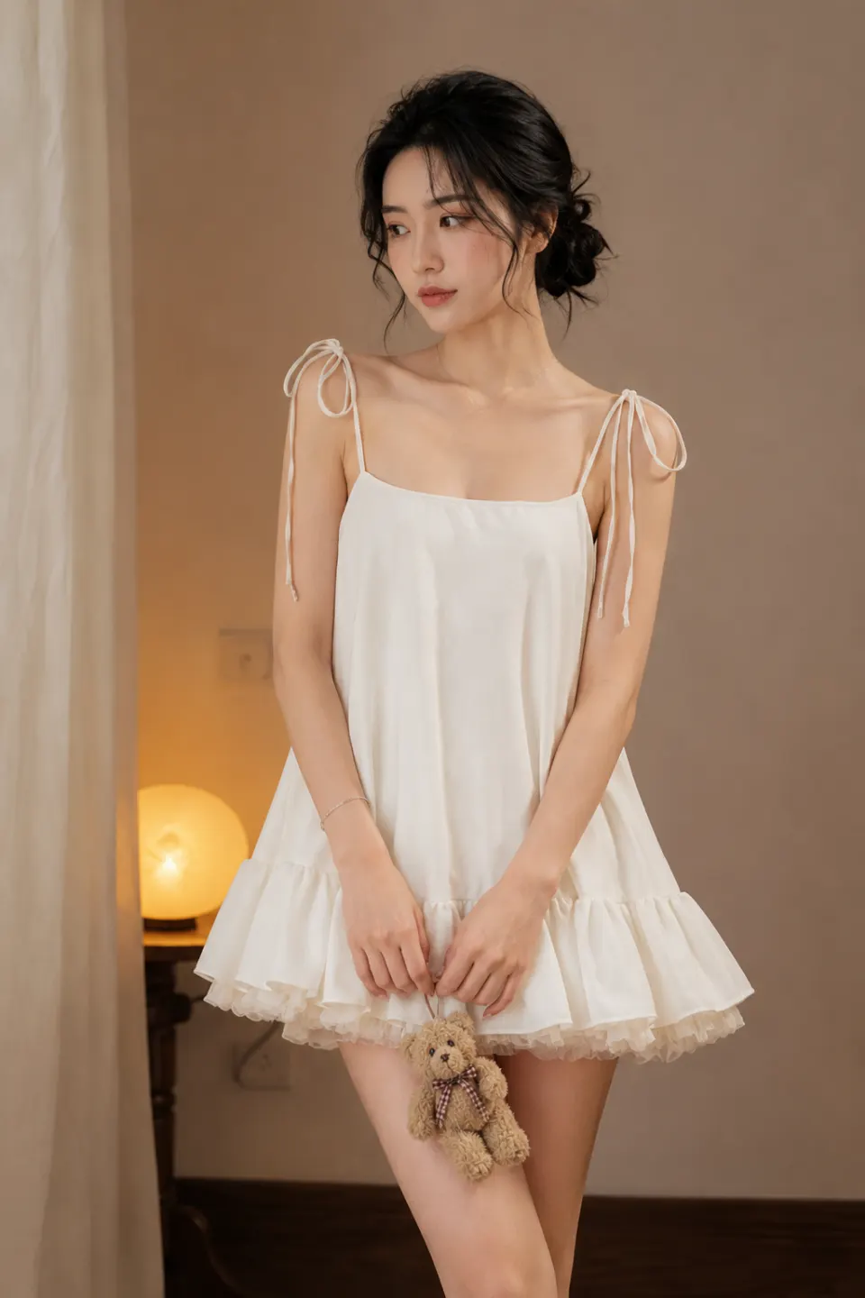 Đầm babydoll 2 dây dáng xòe kèm tua rua phối tầng bèo TN3276