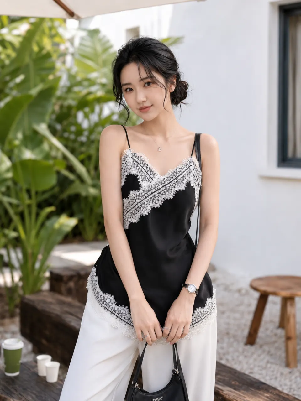 Set Lụa Gồm Áo 2 Dây Mix Ren Và Quần Alibaba TN1713