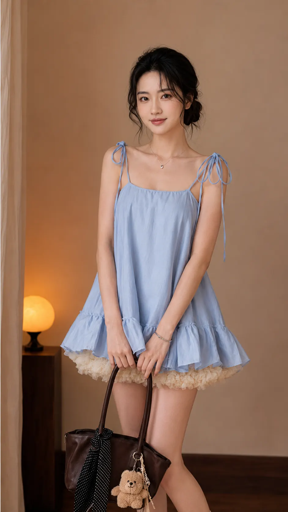 Đầm babydoll 2 dây dáng xòe kèm tua rua phối tầng bèo TN3276