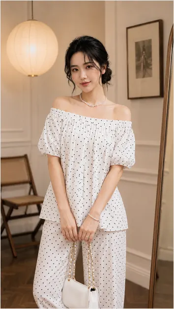 Set Trễ Vai Chấm Bi TN3239