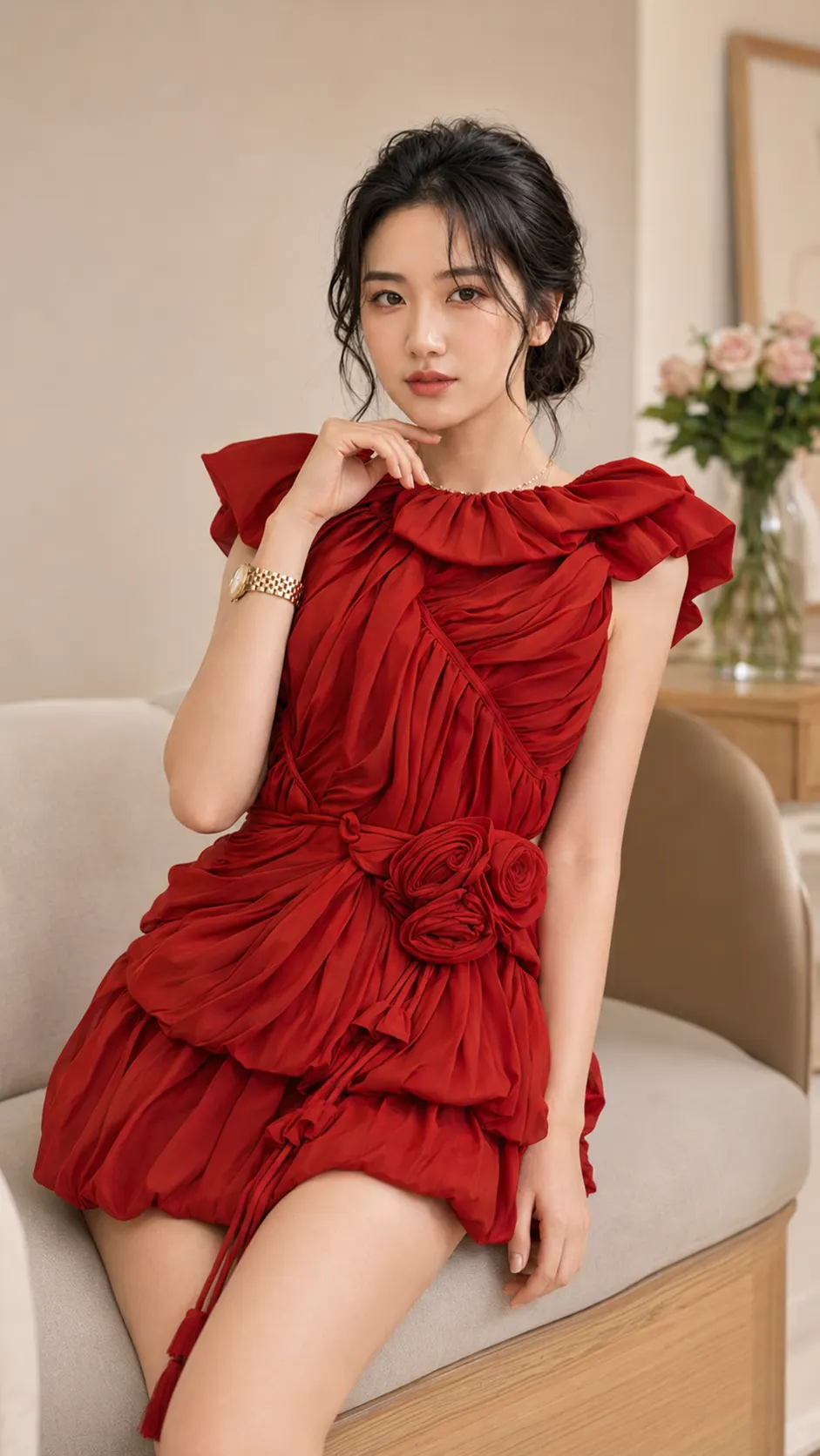 Đầm Nhún Thân Phồng Kèm Dây Hoa, Đầm Váy Tiểu Thư Phom Dáng Độc Đáo, Đầm Váy Đi TiệcTN1575