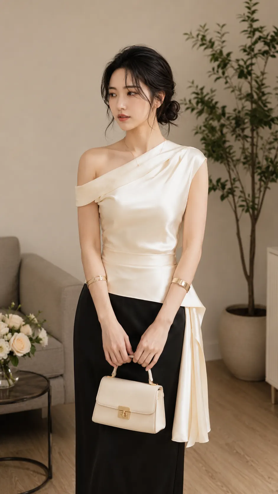 Áo Lụa Lệch Vai TN3110
