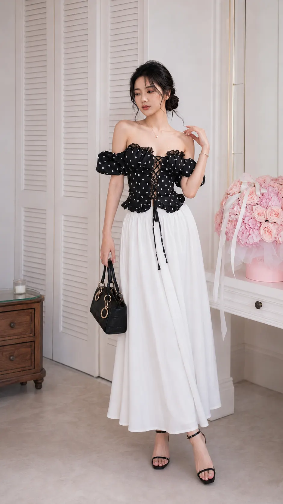 Áo trễ vai xẻ ngực đan dây có mút ngực lưng chun MOLY TOP TN3269
