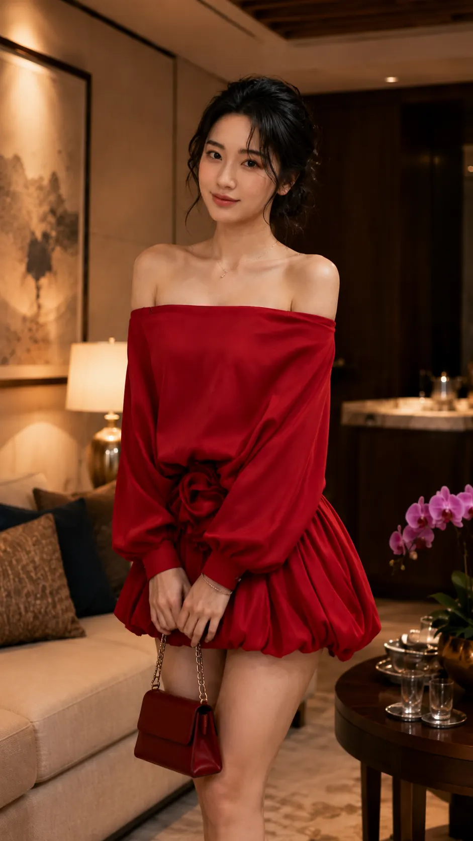 Đầm Tơ Bẹt Vai Thiết Kế Phom Bí Siêu Đẹp Đính Hoa Eo, Đầm Váy Đi Chơi Dự Tiệc Nhẹ Nhàng Sang Trọng TN1601