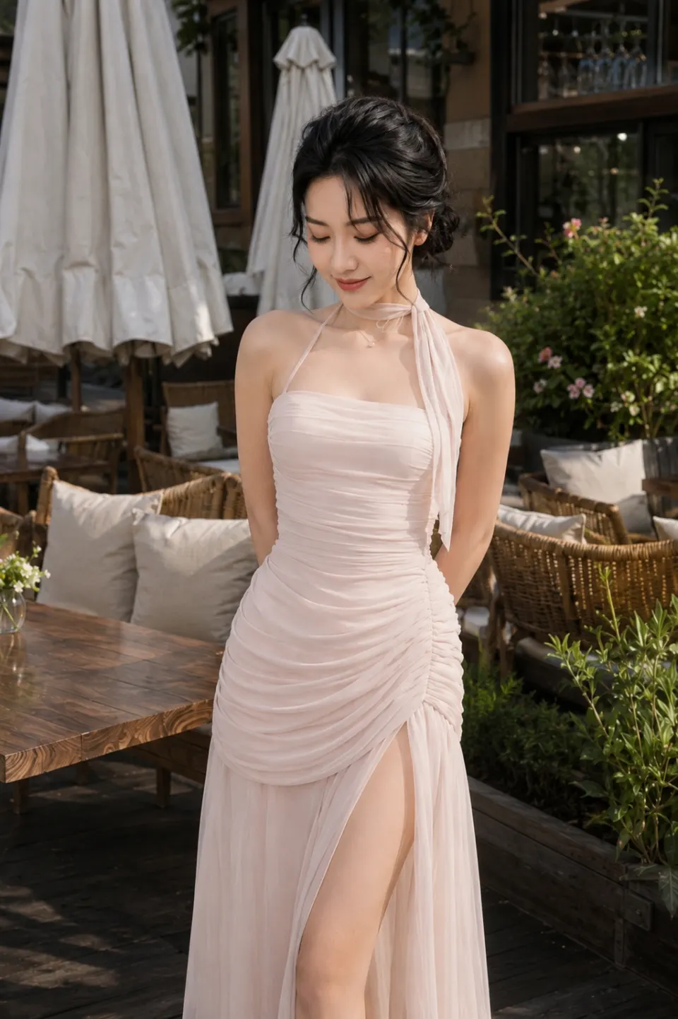 Đầm cổ yếm nhún hông thiết kế xẻ tà LUVIA TN3267