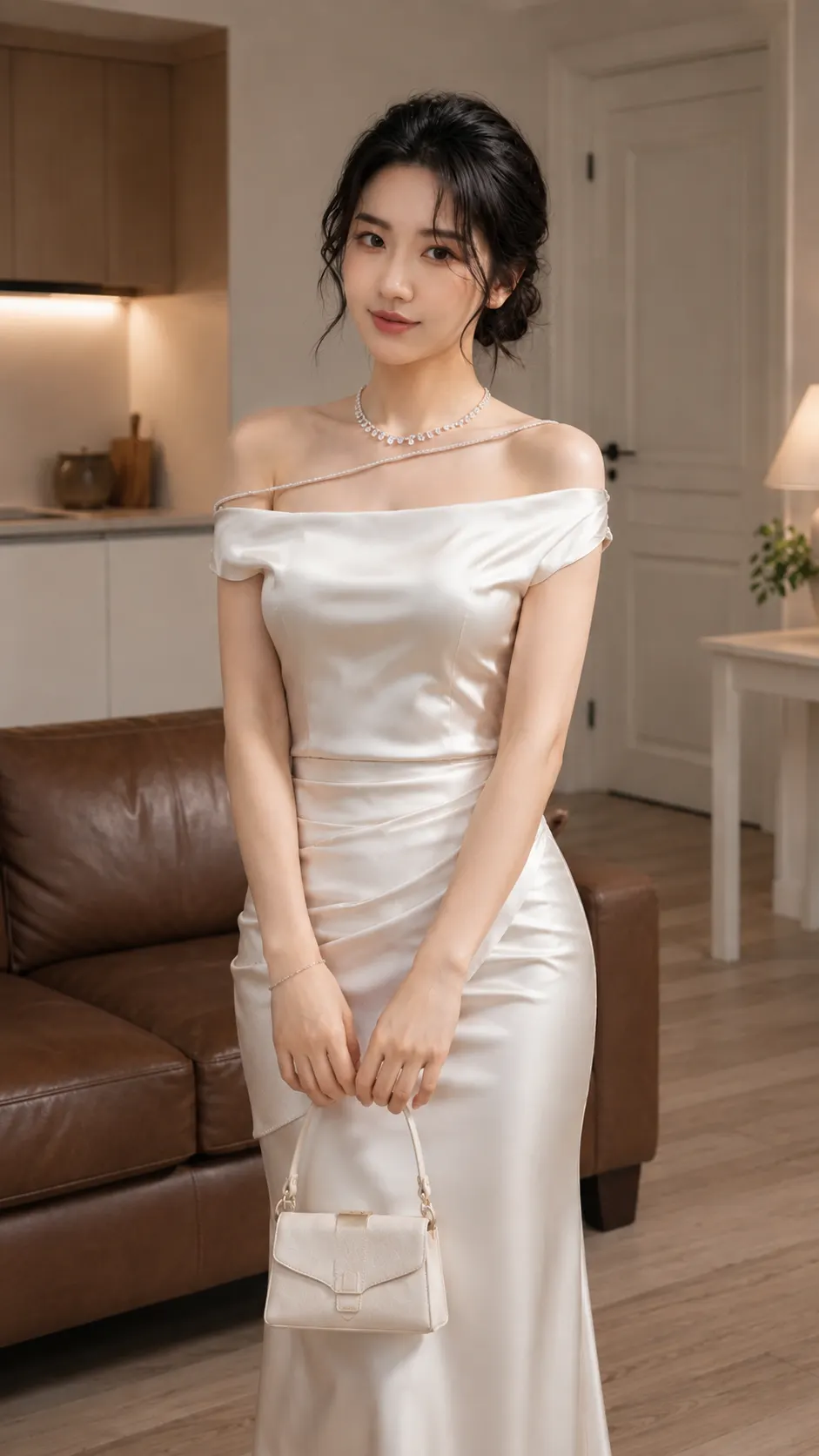 Đầm Lụa Lệch Vai Dáng Dài Sang Chảnh TN3081
