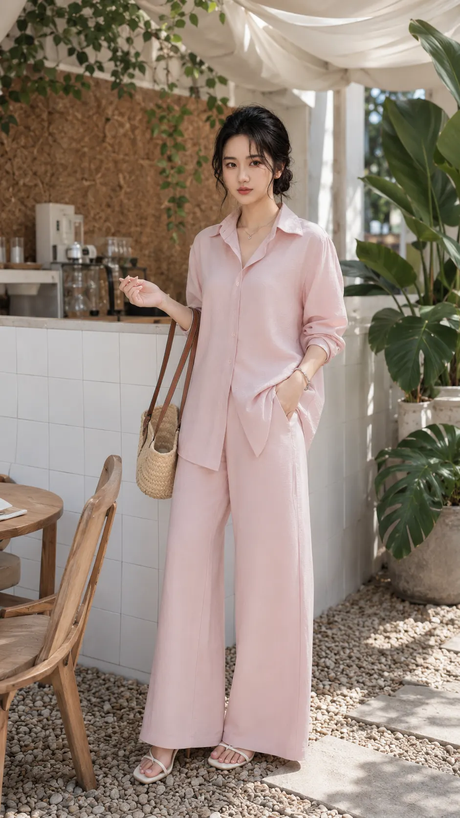 Set Áo Sơ Mi + Quần Ống Suông Chất Liệu Tơ Xược Xịn Mát, Tặng Áo Ống TN1709