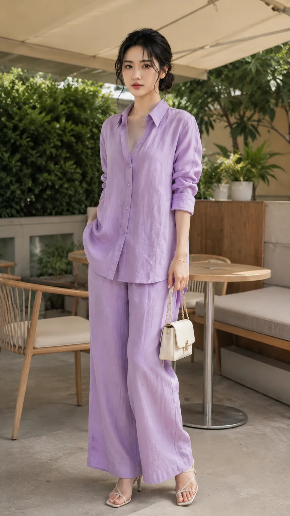 Set Áo Sơ Mi + Quần Ống Suông Chất Liệu Tơ Xược Xịn Mát, Tặng Áo Ống TN1709