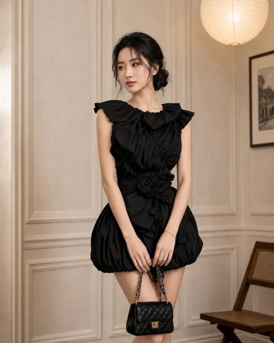 Đầm Nhún Thân Phồng Kèm Dây Hoa, Đầm Váy Tiểu Thư Phom Dáng Độc Đáo, Đầm Váy Đi TiệcTN1575