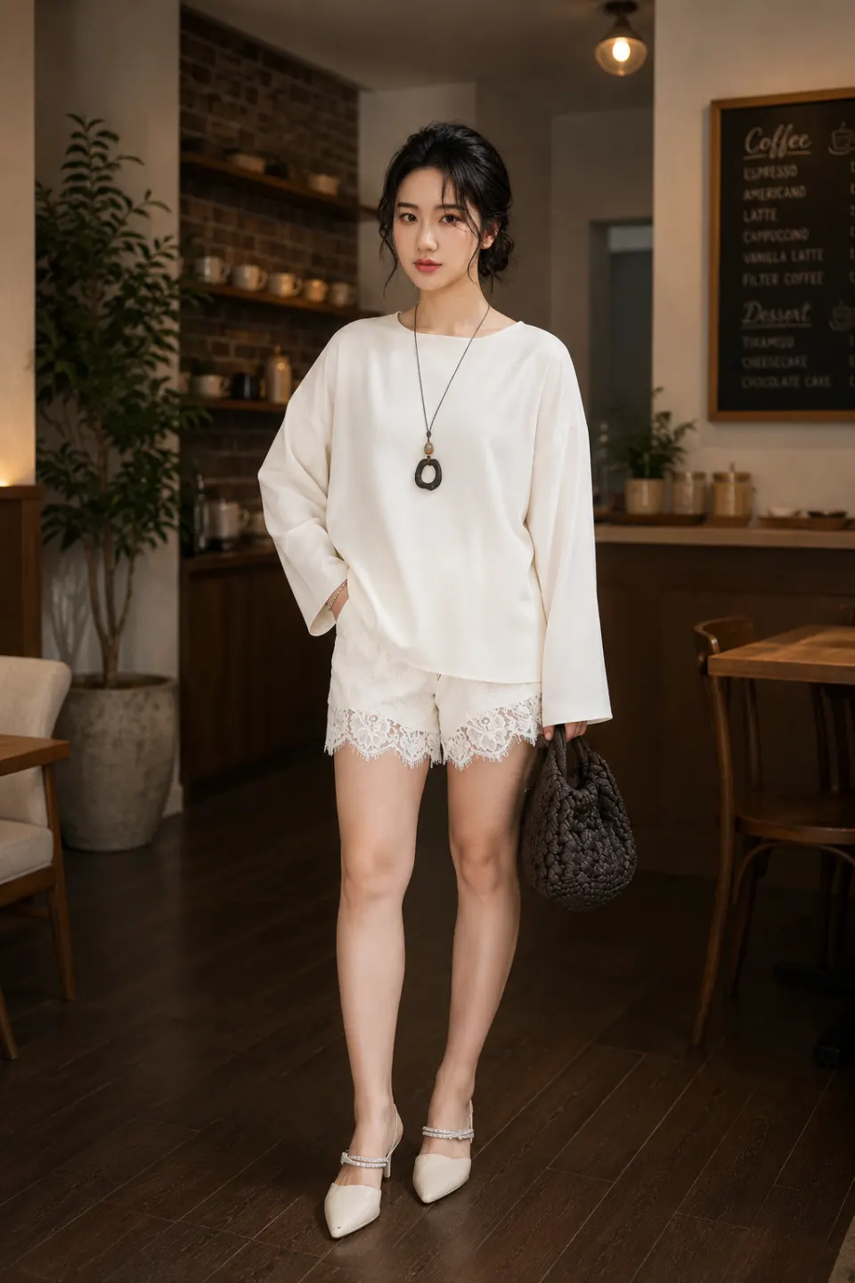 Set Lụa Tô Châu Áo Tay Dài Và Quần Mix Ren TN1721