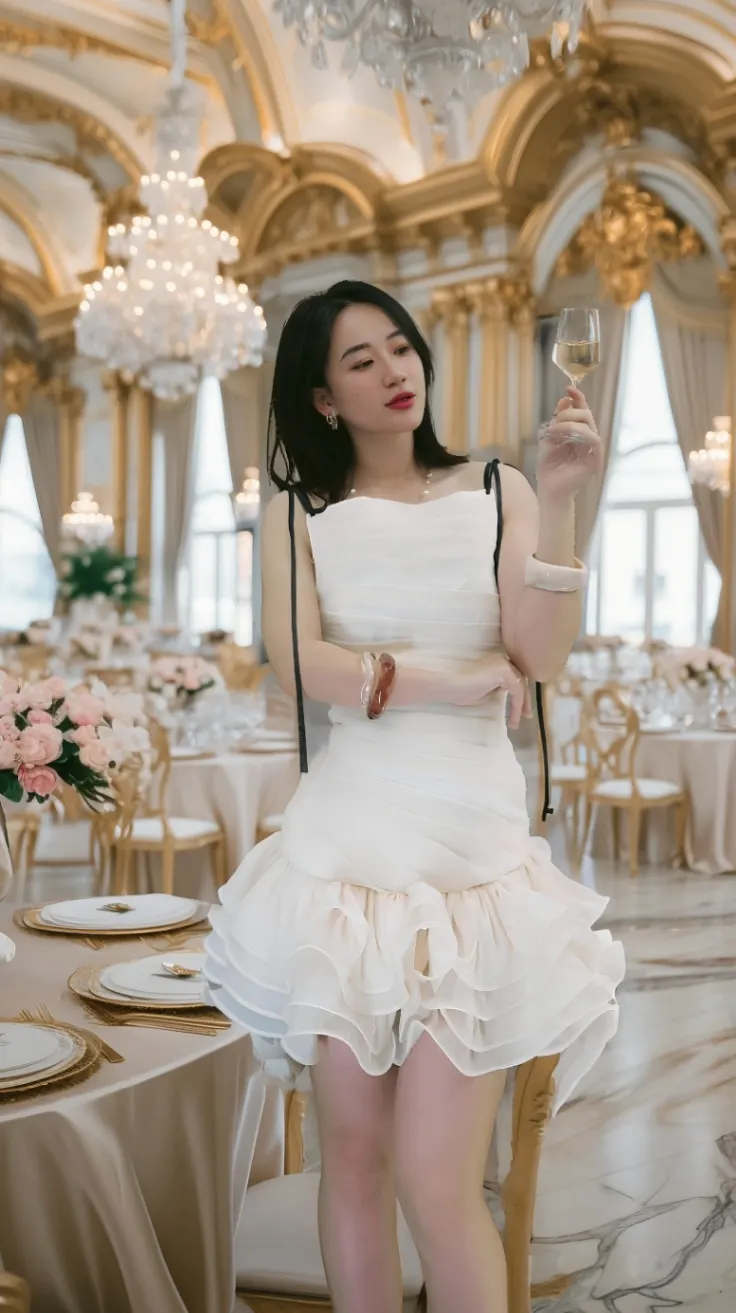 TN1685 Đầm Thiết Kế Dáng Ngắn Tầng Xếp Ly – Sang Trọng Như Nàng Thơ