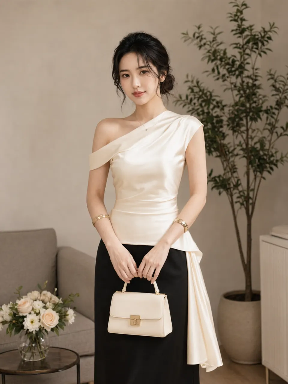Áo Lụa Lệch Vai TN3110