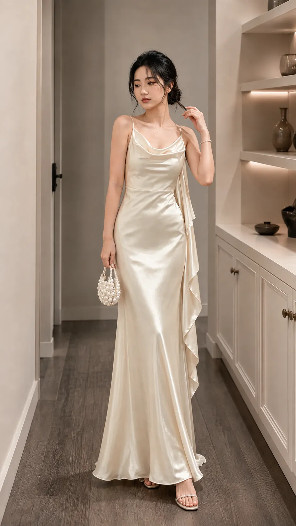 Đầm Lụa Bẹt Vai Dáng Dài Đuôi Cá Thanh Lịch TN3066